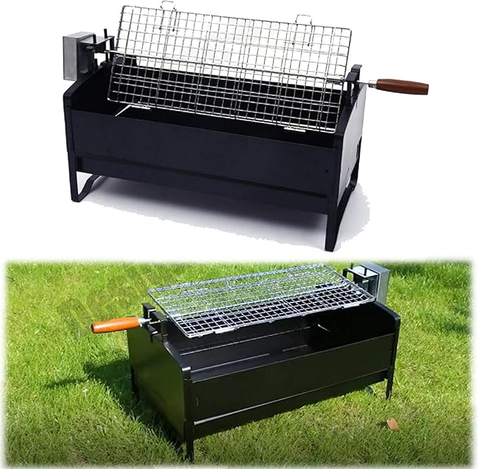 Portable Charcoal Grill for Camping BBQ, Outdoor Barbecue Grill with Electric Motor Roast, Easy Clean Stainless Steel BBQ Grill for Picnic Patio Party,A-1