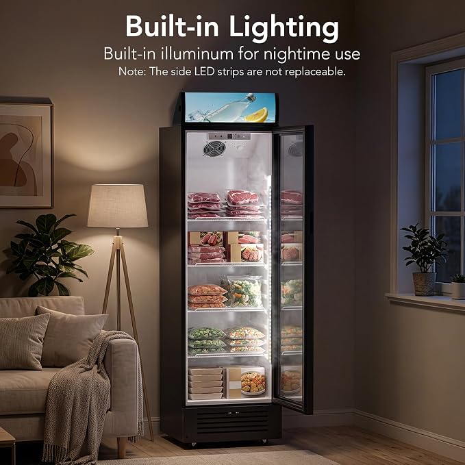 Electactic 9.1 Cu.Ft Commercial Refrigerators, Display Refrigerator with Double-Tempered Glass Door, Commercial Display Fridge with 4 Adjustable Shelves & LED Light, for Shops, Restaurants, Bars