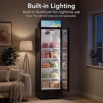 Electactic 9.1 Cu.Ft Commercial Refrigerators, Display Refrigerator with Double-Tempered Glass Door, Commercial Display Fridge with 4 Adjustable Shelves & LED Light, for Shops, Restaurants, Bars
