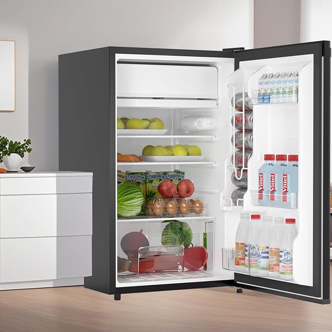 4.3 Cu.ft Mini Fridge with Freezer, Compact Refrigerator for Bedroom Office Dorm RV, Single Door Adjustable Temperature, Removable Shelves & Crisper Drawer