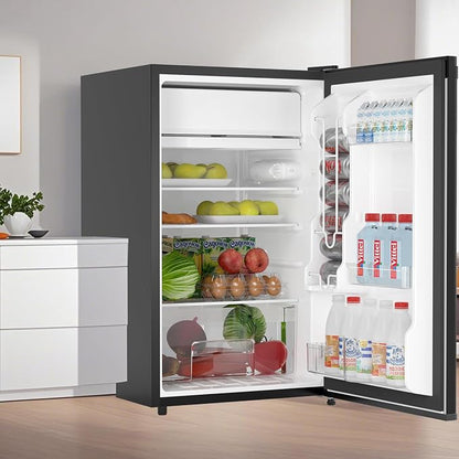 4.3 Cu.ft Mini Fridge with Freezer, Compact Refrigerator for Bedroom Office Dorm RV, Single Door Adjustable Temperature, Removable Shelves & Crisper Drawer