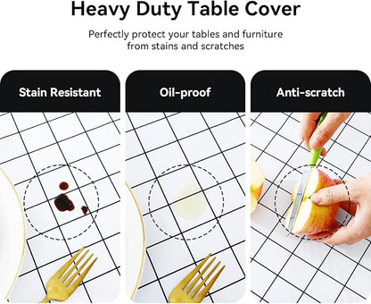 Romanstile Rectangle Vinyl Tablecloth, 100% Waterproof Oil-Proof Checkered Plastic Table Cloth, Heavy Duty Wipeable Table Covers for Dining, Camping, Picnic, Outdoor - 60 x 84 Inch, White