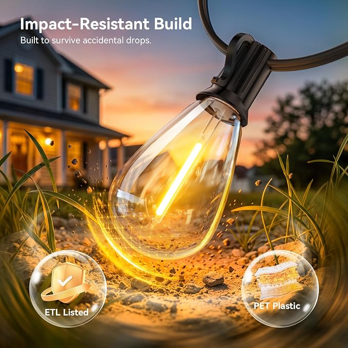 50FT Outdoor String Lights with Remote, Waterproof Patio Lights with 18+1 Shatterproof LED Bulbs,Dimmable Hanging Decor for Backyard Garden Porch Bistro, Timer & 3 Modes,2200K Warm White