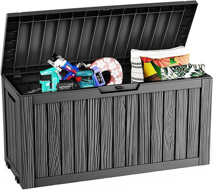 Pepe Tee Waterproof Resin Deck Box, Outdoor Storage Bin for Patio Furniture Cushions, All-Weather Garden Organizer & Seating Bench, Black
