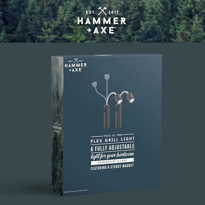 HAMMER + AXE Adjustable Magnetic LED Flex Grill BBQ Light, Two Pack Lights for BBQ Car Auto Work and More, Bright LED, Bendable Neck, 10" Long, Holiday Gift for Mechanic Grill Plumber Handyman