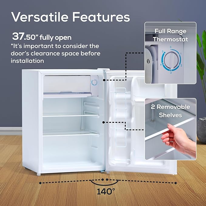 Igloo 2.6 Cu.Ft Mini Fridge with Freezer- Single Door Compact Refrigerator with Glass Shelves for Homes, Dorms & Offices- Keep Snacks, Drinks & Frozen Foods Cool with Temperature Control Fridge- White