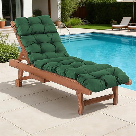 Chaise Lounge Cushions Outdoor, Waterproof & Fade Resistant Patio Lounge Chair Cushion for Outdoor Furniture, Chaise Cushion with Ties for Patio, Pool, Lawn and Beach, 75.1x22.8x4.7 Inch, Forest Green