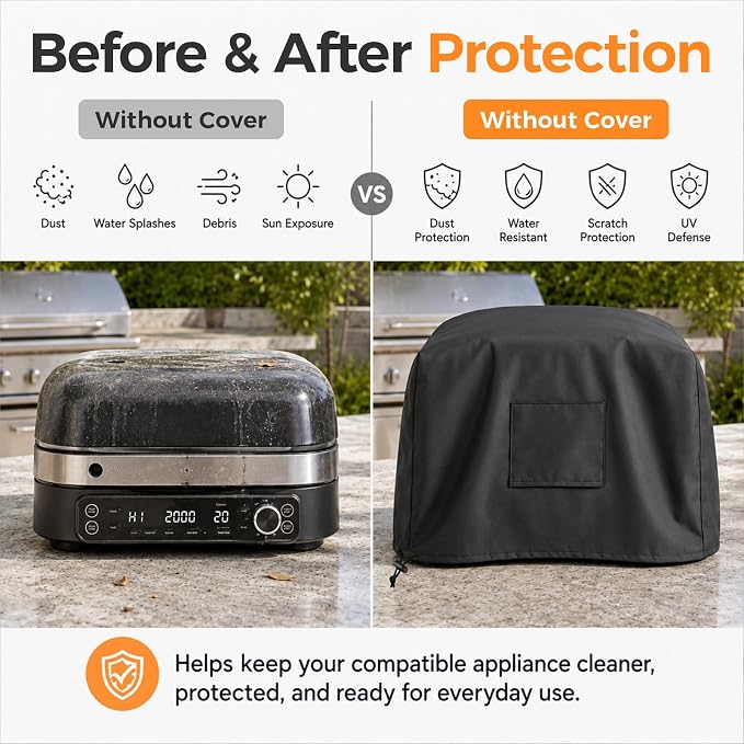 Cover for Ninja Pizza Oven MO201 MO200 Series, Waterproof Pizza Oven Cover | Heavy Duty & Weatherproof Dustproof with Storage Pocket for Outdoor Pizza Oven, Adjustable Drawstrings and Elastic Bands