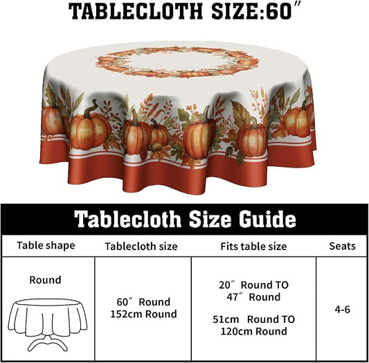 Sweetshow Fall Pumpkin Table Cloth Round Autumn Maple Leaves Tablecloth 70 Inch Decor Washable Stain and Wrinkle Resistant Thanksgiving Round Table Cover for Dining Party Picnic