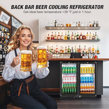 Beverage Refrigerator Under Counter, Back Bar Cooler with 2 Glass Door, Commercial Display Fridge 35.42 Inch Wide 7.4 Cu.Ft, Drink Fridge for Beer Soda Wine, Beverage Cooler for Kitchen Shop Bar