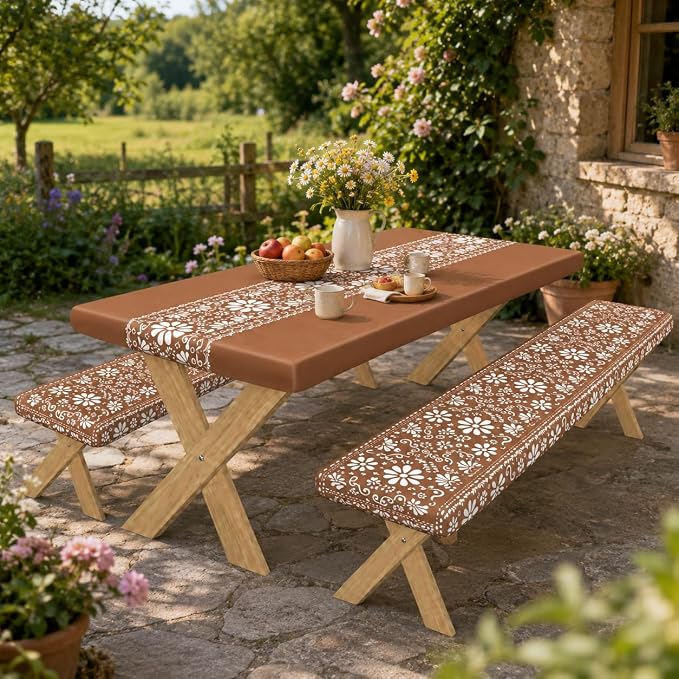 Cinrobiy 3PCS Picnic Table Cover Set with Bench Covers Fitted Waterproof Outdoor Tablecloth Mexican Fiesta Cinco De Mayo Party Camping Picnic Table Decoration Set 72 x 30 Inch