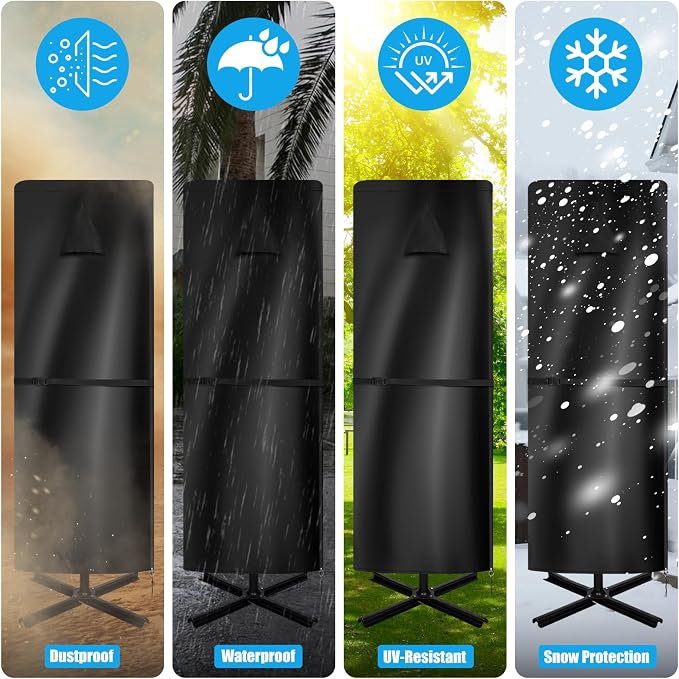 15 ft Patio Umbrella Cover Waterproof 900D, for Double-Sided Umbrellas | Umbrella Covers for Outdoor Umbrellas, 900D Oxford Fabric, Top Vent, Telescopic Pole, Zipper Closure,Hem Drawstring