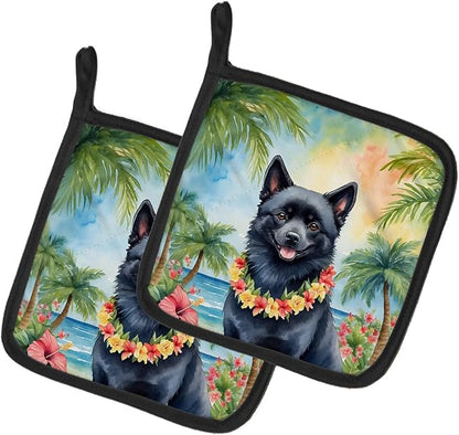 Caroline's Treasures Schipperke Luau Pair of Pot Holders Kitchen Heat Resistant Pot Holders Sets Oven Hot Pads for Cooking Baking BBQ, 7 1/2 x 7 1/2