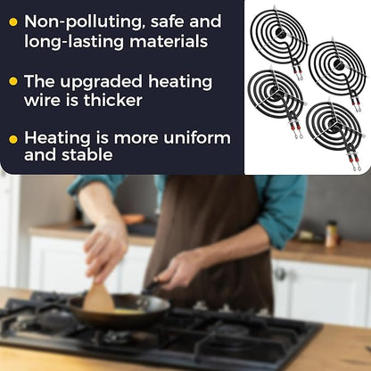 2026 Upgraded MP22YA Electric Range Burner Element 2 pcs MP15YA 6" and 2 pcs MP21YA 8" 4 Pack Unit Set Stove Burners Replacement for Whirlp00l Hard-wick Ken-more Ma-tag Electric Range Stove by Romalon