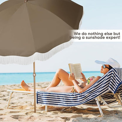 Tempera Heavy Duty High Wind Beach Umbrella with Sand Anchor & Carry Bag | Patio Outdoor Umbrella with Aluminum Frame and Push Button Tilt, Ideal for Travel Garden Lawn, UPF 60+