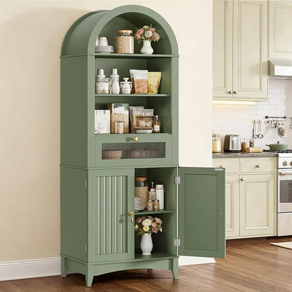 RALGEND 66" Tall Bathroom Cabinet Set of 2, Freestanding Cabinet with Doors & Shelves,Arched Cabinets for Bathroom, Living Room, Kitchen, Laundry, Green