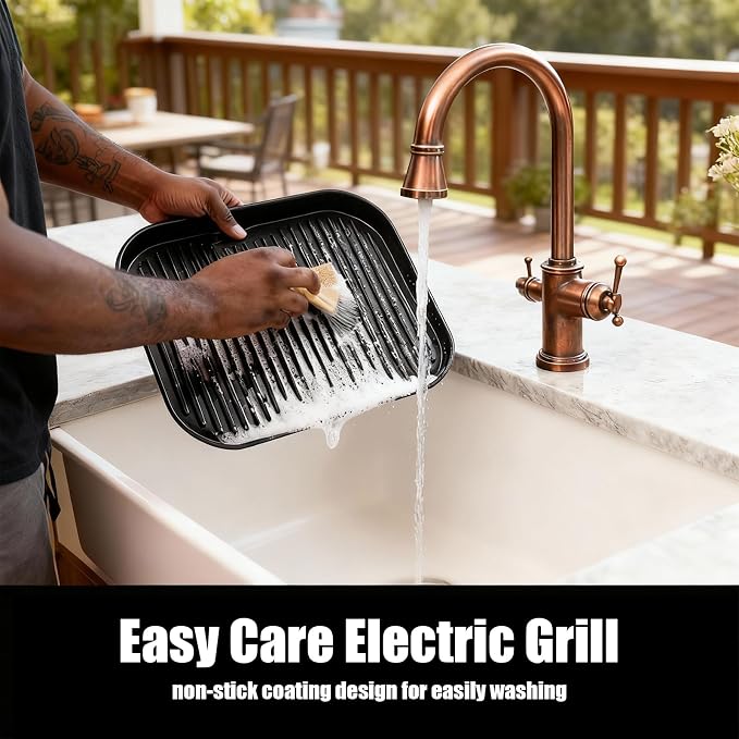 OLIXIS Electric Grill Outdoor/Indoor, 8-in-1 Multifunctional Large Electric BBQ Grill for Air Fry, Bake, Roast, Steak, Broil and Dehydrate, Safe Non-Stick Coating, Fry Basket Included