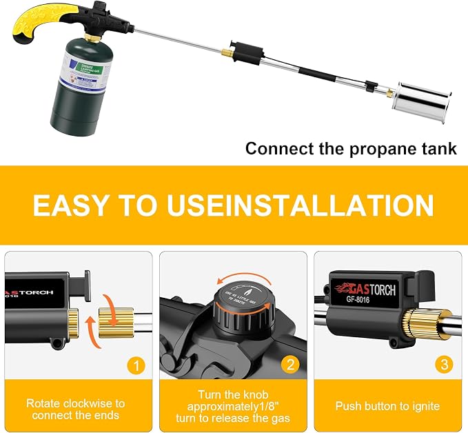 Sondiko Big Flame Propane Torch Head Kit, Weed Torch, Heavy Duty Blow Torch Detachable Propane Weed Torch with High Output for Garden Stumps Wood Ice Snow Roofing(Black & Yellow)
