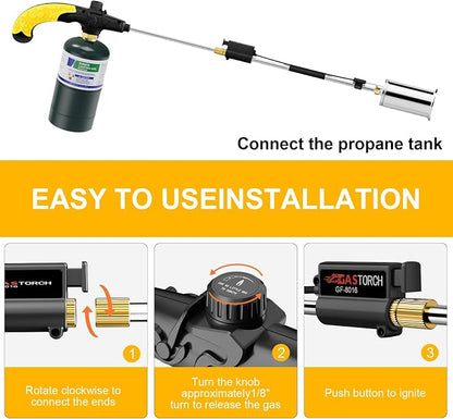 Sondiko Big Flame Propane Torch Head Kit, Weed Torch, Heavy Duty Blow Torch Detachable Propane Weed Torch with High Output for Garden Stumps Wood Ice Snow Roofing(Black & Yellow)