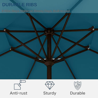 9ft 2-Tiers Patio Umbrella,Outdoor Market Table Umbrella with Push-Button Tilt & Crank | UV Protection,Suit for Backyard,Garden,Pool,Deck(Lake Blue)