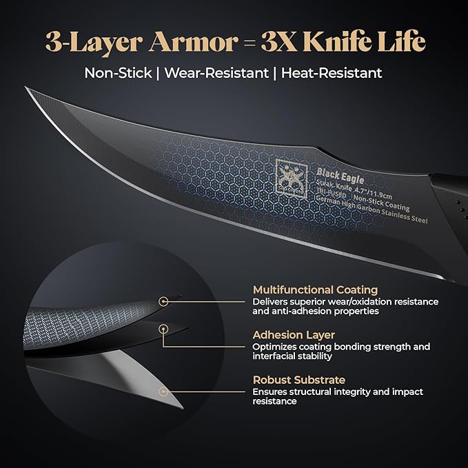 Steak Knives Set of 8, 4.7 Inch Dishwasher Safe Non-Serrated Table Knives, Ultra Sharp for Precise Cutting, Non-Stick Blade & Rust Proof, Easy to Maintain Ideal for Home Restaurant Party