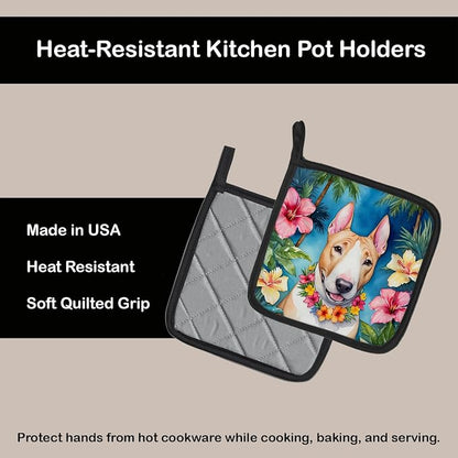 Caroline's Treasures English Bull Terrier Luau Pair of Pot Holders Kitchen Heat Resistant Pot Holders Sets Oven Hot Pads for Cooking Baking BBQ, 7 1/2 x 7 1/2