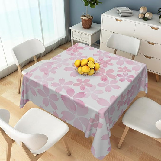 Cherry Blossom Square Tablecloths Pink Flowers Japanese Spring Floral Tablecloth Dining Table Cloth Table Cover for Home Kitchen Dining Room Outdoor Camping Party Picnic 60x60 Inch