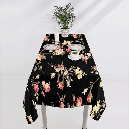 Vintage Flower Tablecloth, Black Pink Garden Florals Rustic Roses Boho Botanical Plant Water Resistant Wipeable Table Cover for Picnic Party Holiday Kitchen Dinner Table 55"x55"