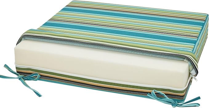 Magpie Fabrics Indoor Outdoor Cushion Cover Replacement 2 Pack, NO Insert! Water Repellent Slipcover with Ties Decor for Patio Garden Chair Sofa Bench Wicker(Green Striped, 22x20x4 Inch)