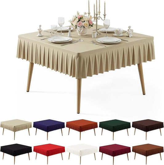 PARTISKY Natural Spandex Square Tablecloths 48x48 Inch, Wrinkle Free Fitted Card Table Cloth Stretch Square Table Cover for Kitchen Dinner, Holiday Party, Wedding Banquet, Display Trade Show