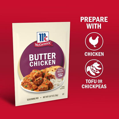 McCormick Seasoning Mix, Butter Chicken, For Aromatic Indian Butter Chicken That’s Ready in 30 Minutes, 0.87 oz (Pack of 12)