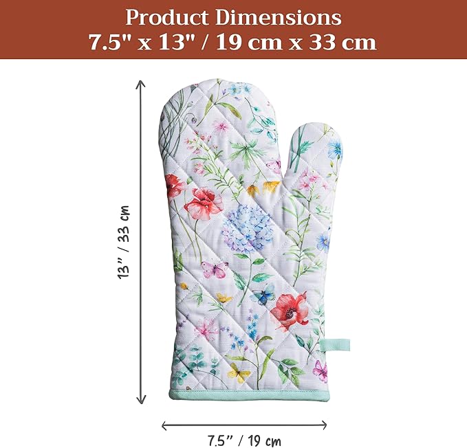 Maison d'Hermine Oven Gloves 100% Cotton Oven Mitt 7" x 13" with Loop Heat Resistant BBQ Cooking Gloves Baking Grilling Kitchen Hotel Home Farmhouse Spring Summer (Pack of 1, Just Floral)