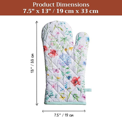 Maison d'Hermine Oven Gloves 100% Cotton Oven Mitt 7" x 13" with Loop Heat Resistant BBQ Cooking Gloves Baking Grilling Kitchen Hotel Home Farmhouse Spring Summer (Pack of 1, Just Floral)