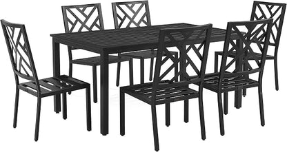 Crosley Furniture Locke 7-Piece Outdoor Dining Set for 6, Patio Table and Chairs for Backyard, Deck, Matte Black with Creme Cushions