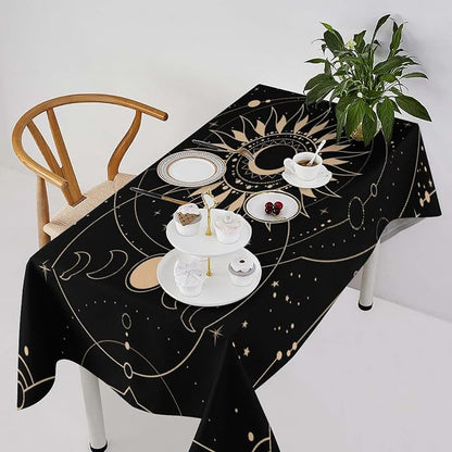 Vintage Tarot Moon Sun Tablecloth Moon Phase Star Galaxy Space Esoteric Astrology Table Cloth Water Resistant Wipeable Table Cover for Farmhouse Picnic Party Holiday Kitchen Dinner Table 60"x120"