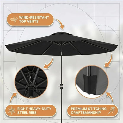 Greesum 9FT Outdoor Patio Umbrella, Table Umbrella for Yard, Market, Heavy-Duty Waterproof Pool Umbrella with 8 Sturdy Ribs, UV Protection for Beach, Deck, Garden, Backyard