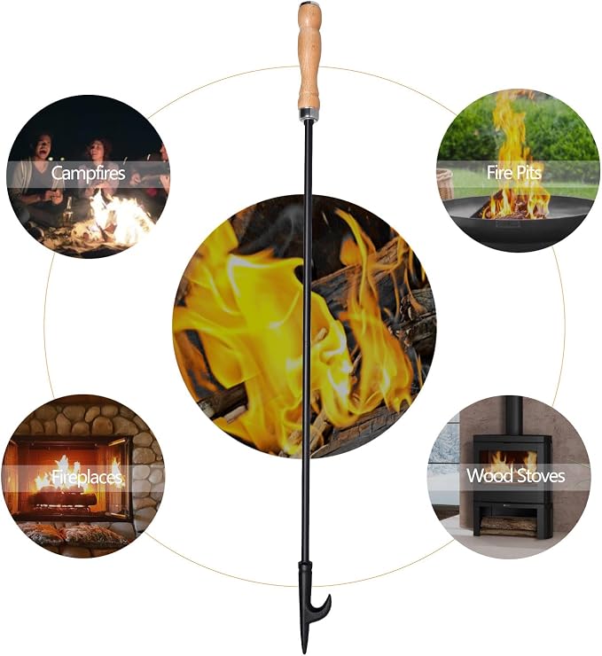 himaly 32" Fireplace Fire Pit Poker Stick & 26" Tongs Heavy Duty Tool Set | Heavy Duty Log Grabber, Campfire Poke Rust Resistant, Camping Fireplace Tools for Indoor/Outdoor