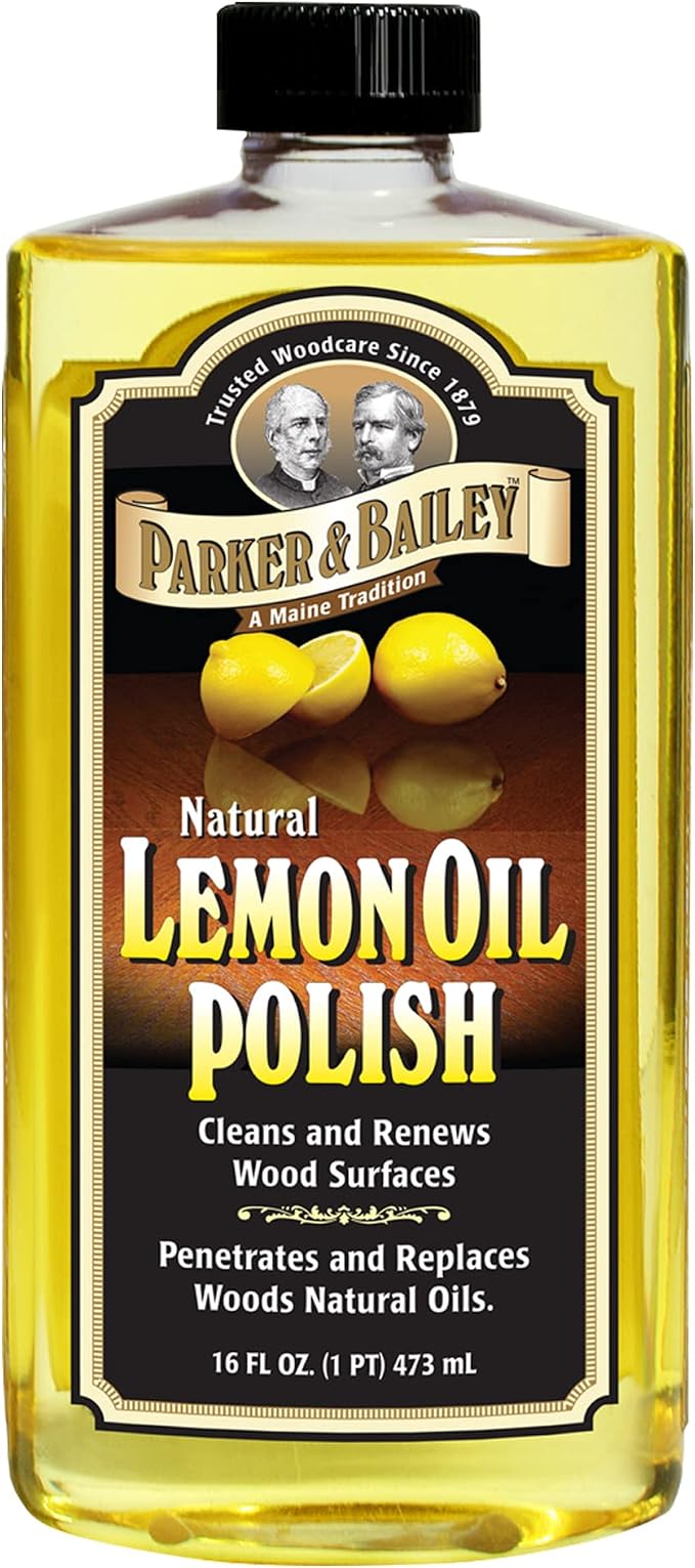 Parker & Bailey Lemon Oil Polish, Natural Lemon Scented Furniture Cleaner & Wood Table Cleaner, Renews & Restores a Finish for Woods, Protects from Drying or Cracking, Leaves a Shiny Finish, 16 oz