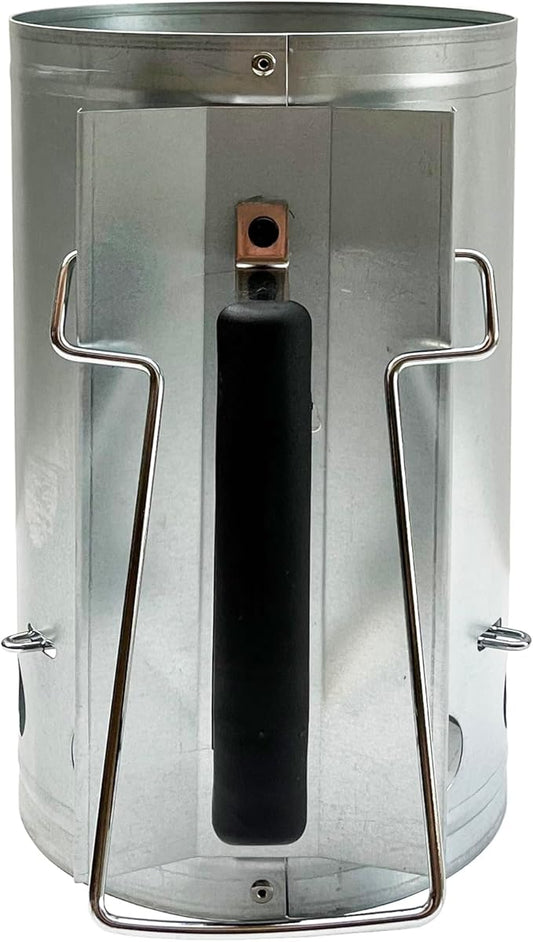 Charcoal Chimney Starter with Firelighters, XL 7.5X12 Chimney Starter, Tilted Handle Design for Safe Outdoor Grilling & Camping, Silver