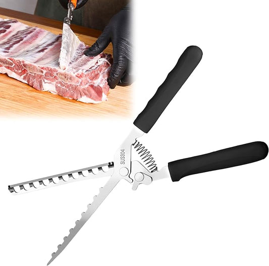 Rib Membrane Removal Tool, BBQ Rib Skinner, Thickened Stainless Steel Rib Membrane Remover, Ergonomic Design for Effortless BBQ Rib Preparation (Black)