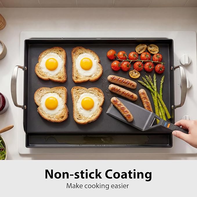 Utheer Griddle Kit, 17" x 13" Nano-Ceramic Nonstick Flat Top Griddle with 5-Piece Scratch-Free Silicone Tools, Universal Grill Griddle for Gas & Charcoal Grills, BBQ, Camping and Parties