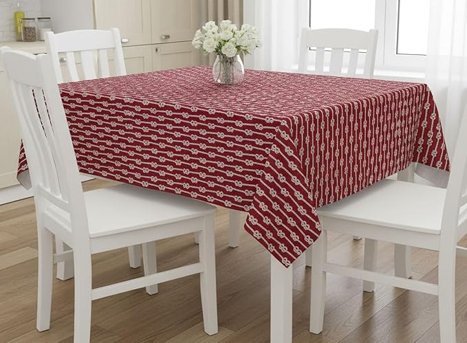 Newbridge Rectangle Vinyl Tablecloth with Flannel Backing, Red Nautical Rope Stripe, 60 x 84 Inch, Coastal Striped Indoor Outdoor Wipe Clean Picnic, BBQ and Dining Table Cover