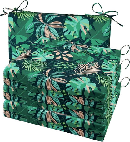 Cozyide Outdoor Chair Cushions, Waterproof Patio Seat Cushions with Adjustable Straps, Square Corner Patio Chair Cushions for Garden, Green Leaf, 18.5x16x3 Inch (Pack of 4)