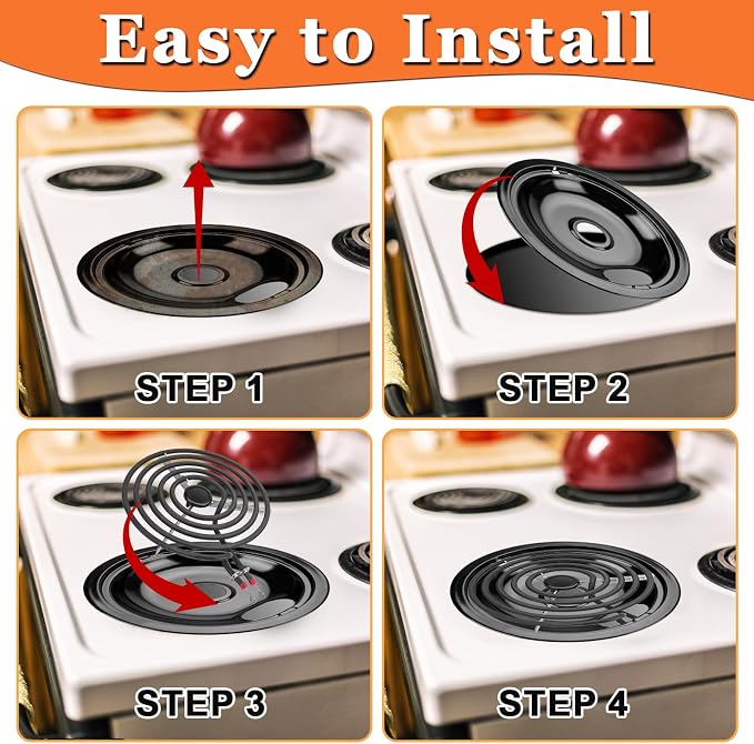 W10290350 W10290353 Porcelain Burner Drip Pan Bowls & MP22YA Electric Range Burner Element Unit Set by Cenipar-Compatible with Whirl-pool Frigi-daire Ama-na Range Oven/Stove
