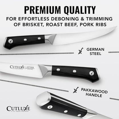 Cutluxe Curved Boning Knife – 6" Boning Knife for Meat Cutting, Filleting – High Carbon German Steel, Full Tang & Ergonomic Handle Design – Artisan Series
