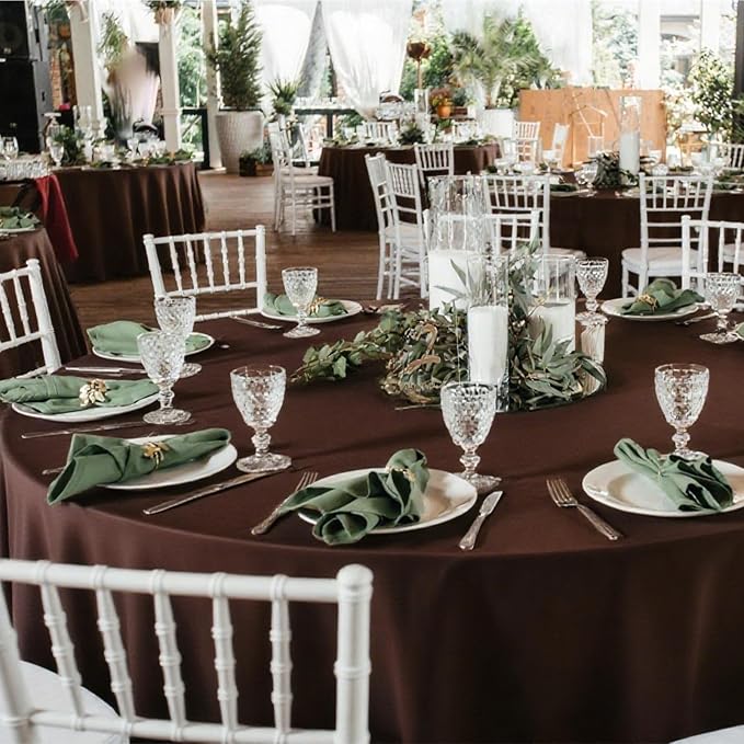 8 Pack Brown Round Tablecloth 120 Inch | For 4Ft-7Ft Round Table, Wrinkle Resistant Table Cloth, Washable Polyester Fabric, For Wedding Party Banquet Buffet Camping