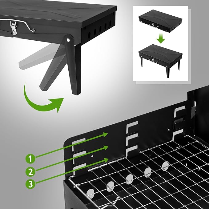 Outdoor Small BBQ Grill for 3 to 5 People,Portable Charcoal Grill,with Barbecue Accessories, Folding Camping Grill for Outdoor Cooking Travel Picnic Patio Beach Hiking Park, Height Adjustable