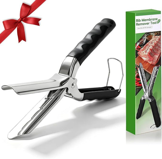 Rib Membrane Removal Tool, Stainless Steel Cooking Accessories, Ergonomic BBQ Accessories, Dishwasher Safe Grilling Accessories, Barbecue Tool Set - Gift for Men (Dark Black)