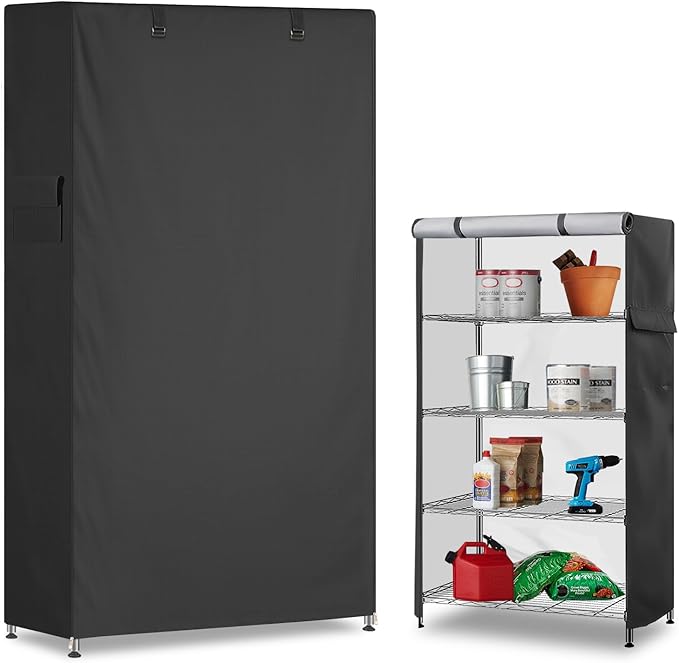 Storage Shelf Cover,Outdoor Heavy Duty 600D 48''W x 20''D x 55''H Dustproof Waterproof Shelf Covers for Wire Shelving,Storage Rack Cover with Zipper