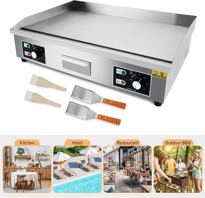 Garvee 29 In Commercial Electric Griddle, Flat Top Grill Countertop Griddle | 3000W 110V Non-Stick Stainless Steel Teppanyaki Grill for Restaurant Kitchen Outdoor BBQ